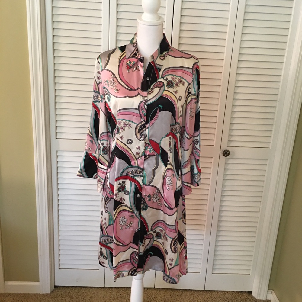 Tracy Porter Silk Stylish Graphic Patterned 3/4 Sleeve Shirt Dress